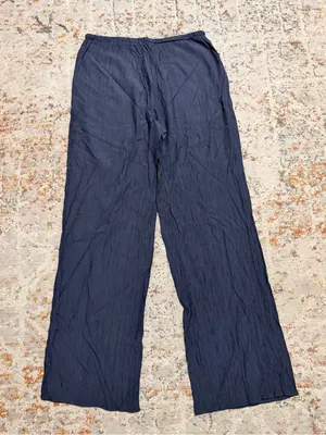 ZARA Wrinkle wide leg pants size Medium Navy thumbnail 10