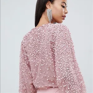 NWOT Asos Maya Bodysuit Sequin Embellished Blush Wrap Blouse sz 8 thumbnail 2