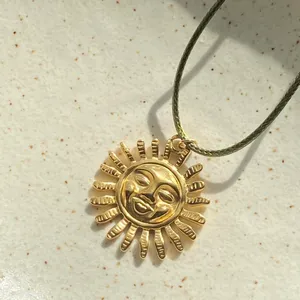 Handmade gold tone stainless steel sun boho retro vintage style necklace☀️ thumbnail 6