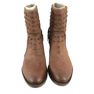 Nine West Ankle Boots Western Leather Studded Buckle Slip On Brown Size 8.5 thumbnail 3