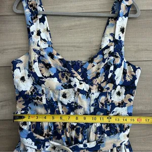Lulu’s Sunny Attraction Navy Floral Linen Bustier Belted Mini Dress NWOT Large thumbnail 11