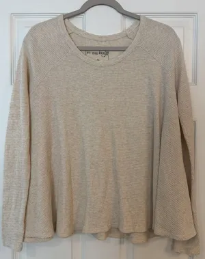 We The Free People Med Waffle‎ Knit Thermal Swing Top Oatmeal Oversized Boho thumbnail 1