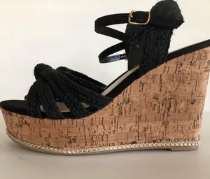 Time And Tru Womens Cork Wedge Platform Black Sandals Size 7 Gold Cork Trim New thumbnail 3