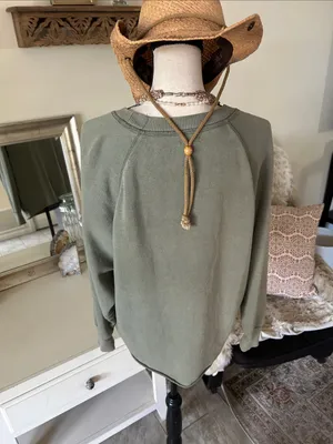 Aerie crew olive green comfy casual boxy light sweatshirt XS oversized thumbnail 5