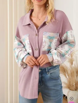 NEW Mauve Pink Aztec Print Corduroy Look Shirt Jacket Shacket thumbnail 3