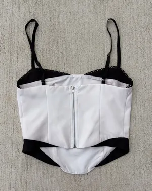 White Fox Corset Tank Top XS Black White Contrast Coquette Balletcore Y2K thumbnail 1
