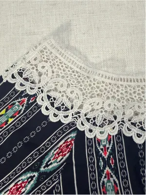 Julia Boho Geometric Striped Crochet Lace Fringe Bell Sleeve Top Black Large thumbnail 9