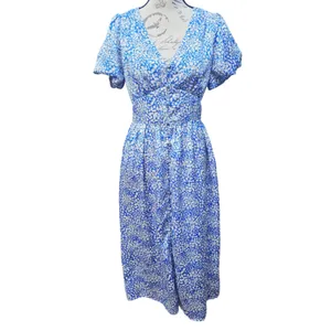 Abound Women's‎ Blue Floral Print Short Sleeve Midi Dress Summer Size Small thumbnail 2