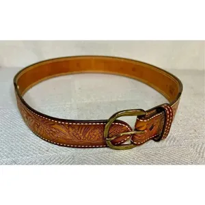 Vintage Western Tooled Leather Belt Pine Pattern& LINDA Across Middle Back Sz 32 thumbnail 3