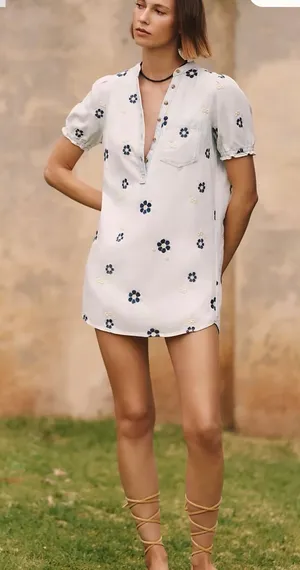 NWT Anthropologie Aly Embroidered Puff-Sleeve Mini Dress by Pilcro thumbnail 1