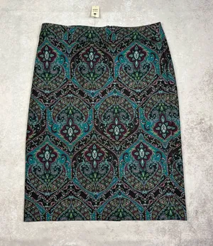 Ann Taylor NWT Talbots Paisley Medallion Pencil Skirt Size 8 Teal Purple Lined thumbnail 1