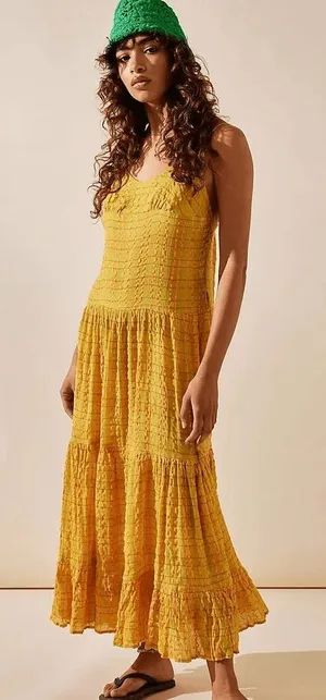 Free People $108 NWT Marigold Maxi Dress Plaid Cotton Woven Strappy Small thumbnail 1