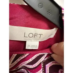 LOFT Petites Magenta Floral Paisley Ruffle Mini Dress 2P NWT Long Sleeve thumbnail 9