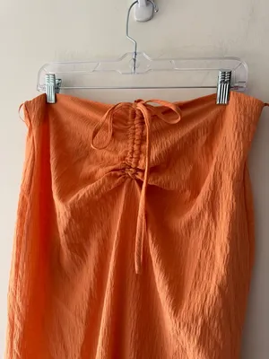 12th Tribe‎ Peachy Orange Ruched Maxi Skirt Beach Cover Up Lightweight Slit thumbnail 3
