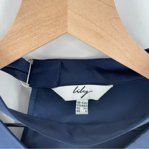 Lily Elegant Navy Satin Women's‎ Cutout V-Neck Long Sleeve Top Size L thumbnail 2