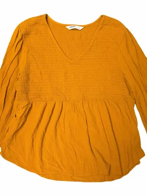 Sonoma Mustard Yellow Smocked Babydoll Peasant Blouse Large Boho Hippie thumbnail 3