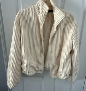 Cream Ribbed Women's Jacket thumbnail 1