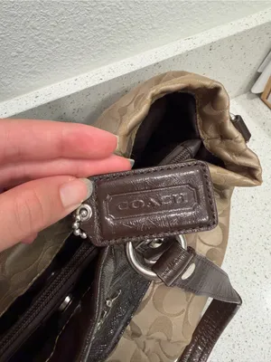 Coach Ashley Signature Sateen Carryall Satchel Bag F15510 Khaki Brown Leather⁠ thumbnail 14