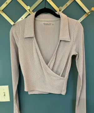 Abercrombie Long-Sleeve Ribbed Polo Wrap Top thumbnail 1