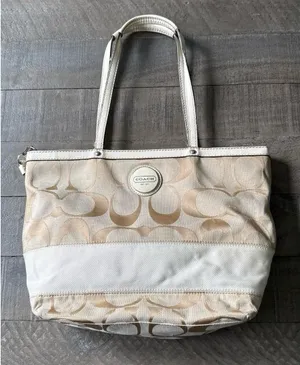Coach Signature Stripe Zip Top Tote‎ Y2K A1160-F17433 Khaki canvas cream Strip thumbnail 1