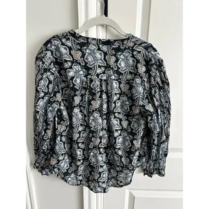 Anthropologie Floral Cotton Peasant Blouse Small Blue/Green thumbnail 5