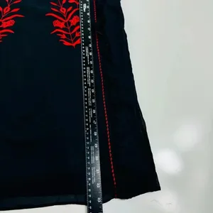 Zara Embroidered Dress Floral Ruffle Trim Black Red Short Sleeve Size‎ XS thumbnail 7