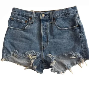 Levi's Light Blue Frayed Hem Denim Cutoff Shorts thumbnail 1