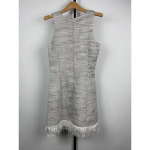 Aqua Gray White Tweed Sleeveless Fringe Hem‎ Fit & Flare Dress Size S thumbnail 6