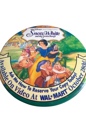 Vintage Disney Snow White The Seven Dwarfs Promo Pinback Button Walmart 1994 thumbnail 2