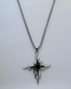 Flame Cross Pendant Necklace for Men Women,Streetwear Punk Hip Hop Unisex Style thumbnail 1