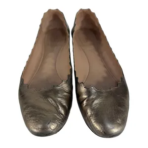 Chloe 38.5 US 8.5 Ballet Flats Lauren Scalloped Metallic Bronze Leather Shoes‎ thumbnail 2