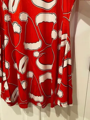 Boutique Meaneor Santa Hats Holiday Long Sleeve Christmas Dress in Red/White - Large NWT thumbnail 7
