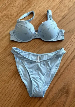 Frankie's Bikinis Light Blue Floral Eyelet bikini set thumbnail 1