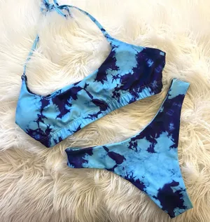 Sunny Bunny Tie Dye Halter Bikini Top Cheeky Bottoms Set Blue Raspberry S 0 2 thumbnail 1