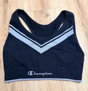 Champion Womens Seamless Sports Bra S Black Gray Chevron Racerback Logo Crop thumbnail 1