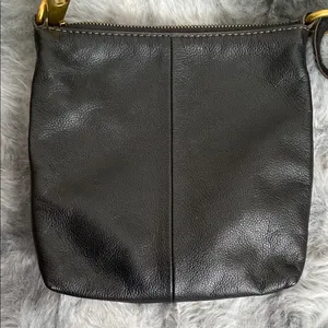 Fossil cow hide leather Black Leather Crossbody Bag with Gold Accents thumbnail 7