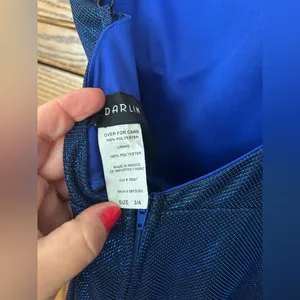 B Darlin Womens Juniors‎ Blue Sparkle Leg Slit Evening Gown Dress SIZE 3/4 thumbnail 7