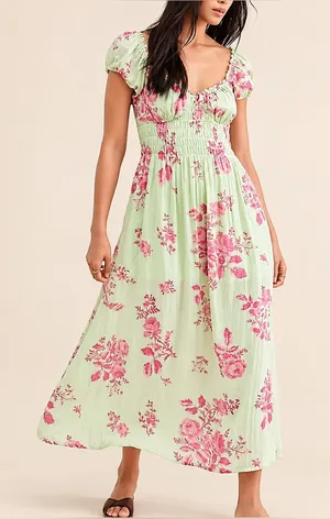 🌸 Free People Forget Me Not Cotton Gauze Floral Midi Dress Size M 🌸 thumbnail 1