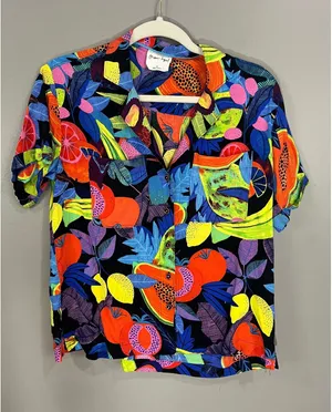 Anthropologie Orane Sigal Shirt Womens XS Multicolor Great Tropical Fruit Print thumbnail 1