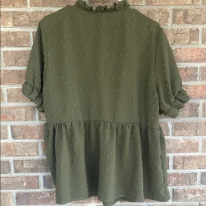SHEIN Olive Ruffle V-Neck Blouse thumbnail 2