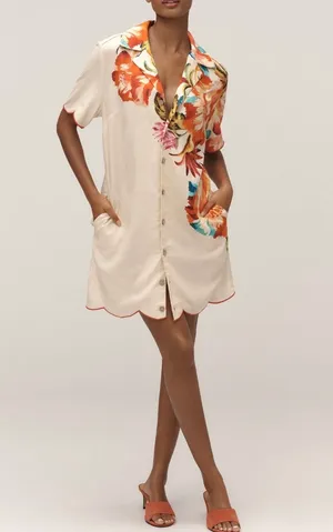 Farm Rio Floral Print Scalloped Mini Shirt Dress, Size M thumbnail 5