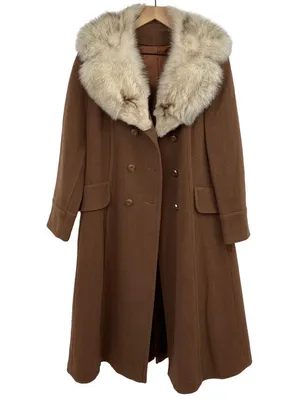 Vintage Wool Princess Coat Rabbit Fur Collar Union Made USA Brown Medium Large thumbnail 2