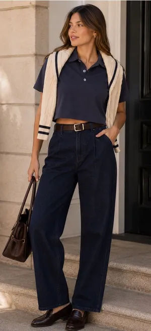 NWT Fabletics Classic Navy Boxy Short Sleeve Polo Shirt Size Medium Blokecore thumbnail 1