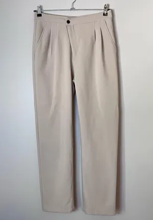 Abercrombie & Fitch Crossover Waist Tailored Relaxed Straight Trouser Pant Beige thumbnail 2