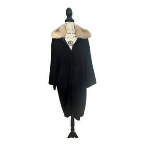 Zara Black Oversized Coat Faux Fur Collar Wool Blend Winter Coat Women M thumbnail 3