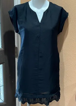 Madewell black eyelet short sleeve dress thumbnail 1