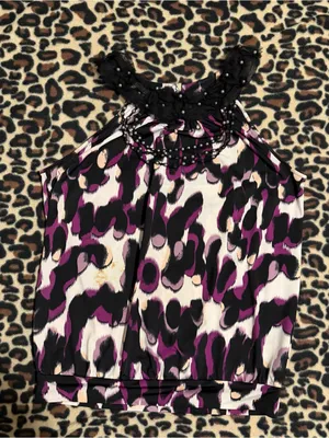 2000s vintage style whimsical leopard like print halter top blouse thumbnail 3