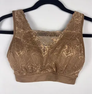 Breezies Lace Back Closure Bra Small Tan Nude Wireless Comfort Support Bralette thumbnail 1