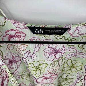 Zara‎ Chiffon Floral Print Surplice Neck V Neck Shirred Waist Peasant Sleeve Top thumbnail 3