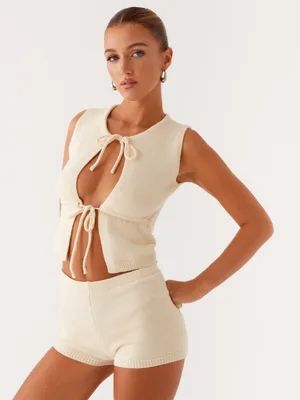 Peppermayo Cream Tie-Front Knit Tank & Short Set thumbnail 1